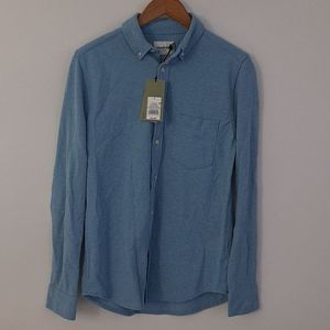 𝅺men's Long Sleeve Knit Button-Down Shirt - Cyber Blue S